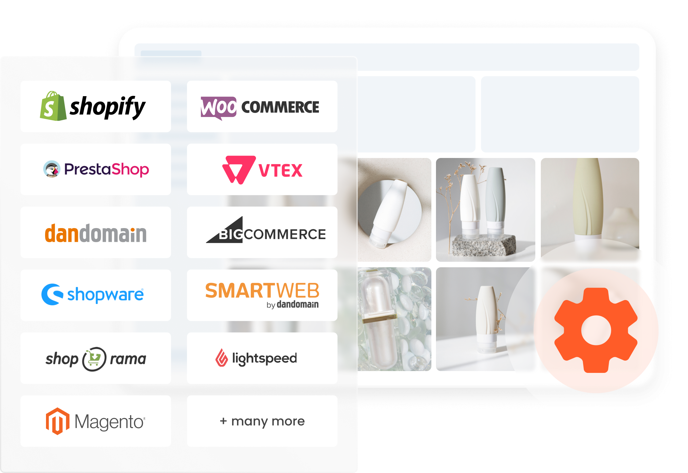 Illustration of an e-commerce site with several logos displayed on the left side of the image
