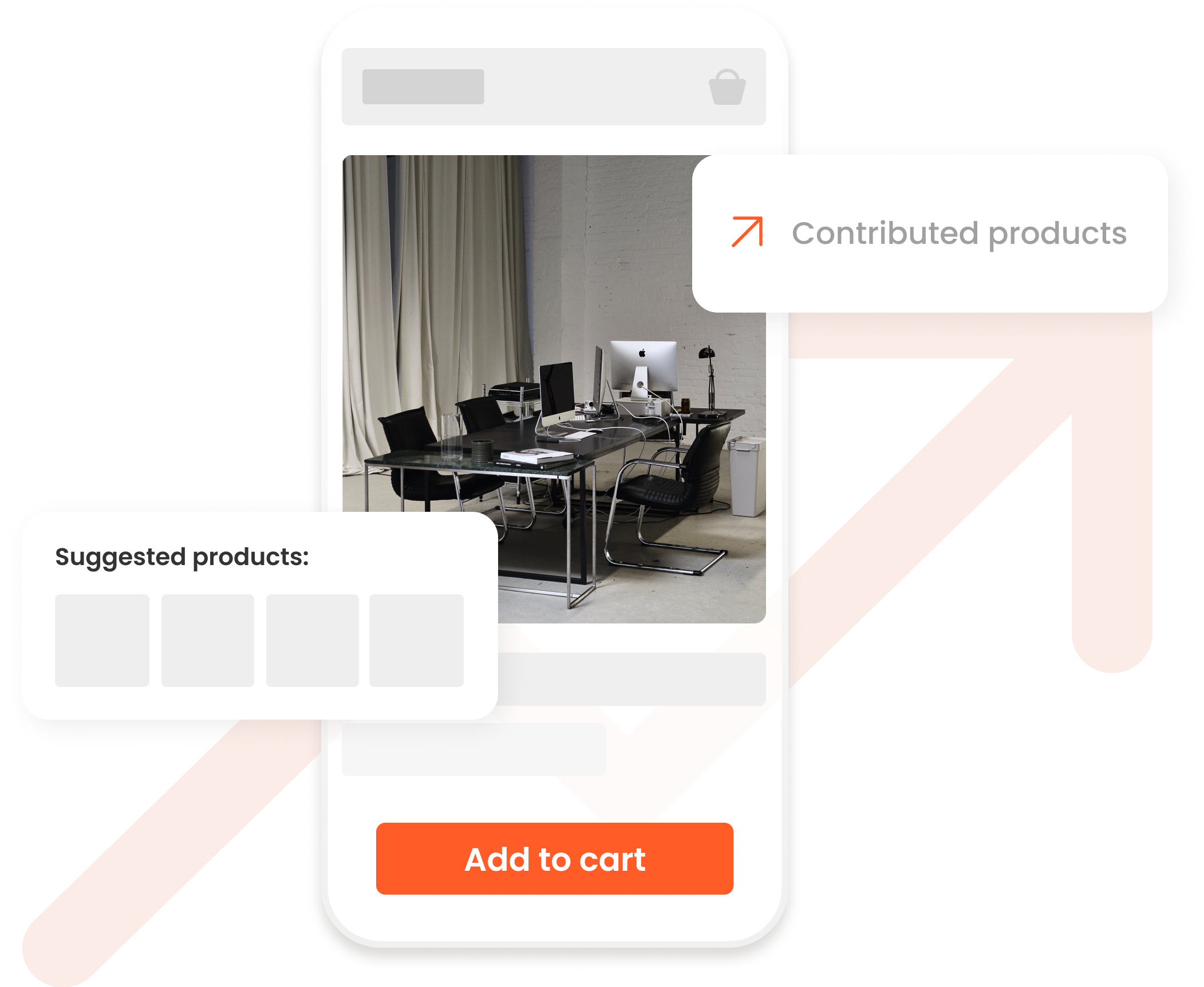 website mockup on a phone with text boxes popping out