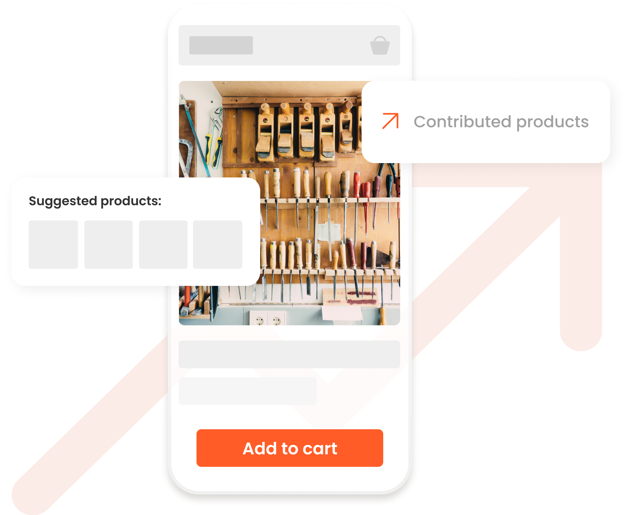 website mockup on a phone with text boxes popping out