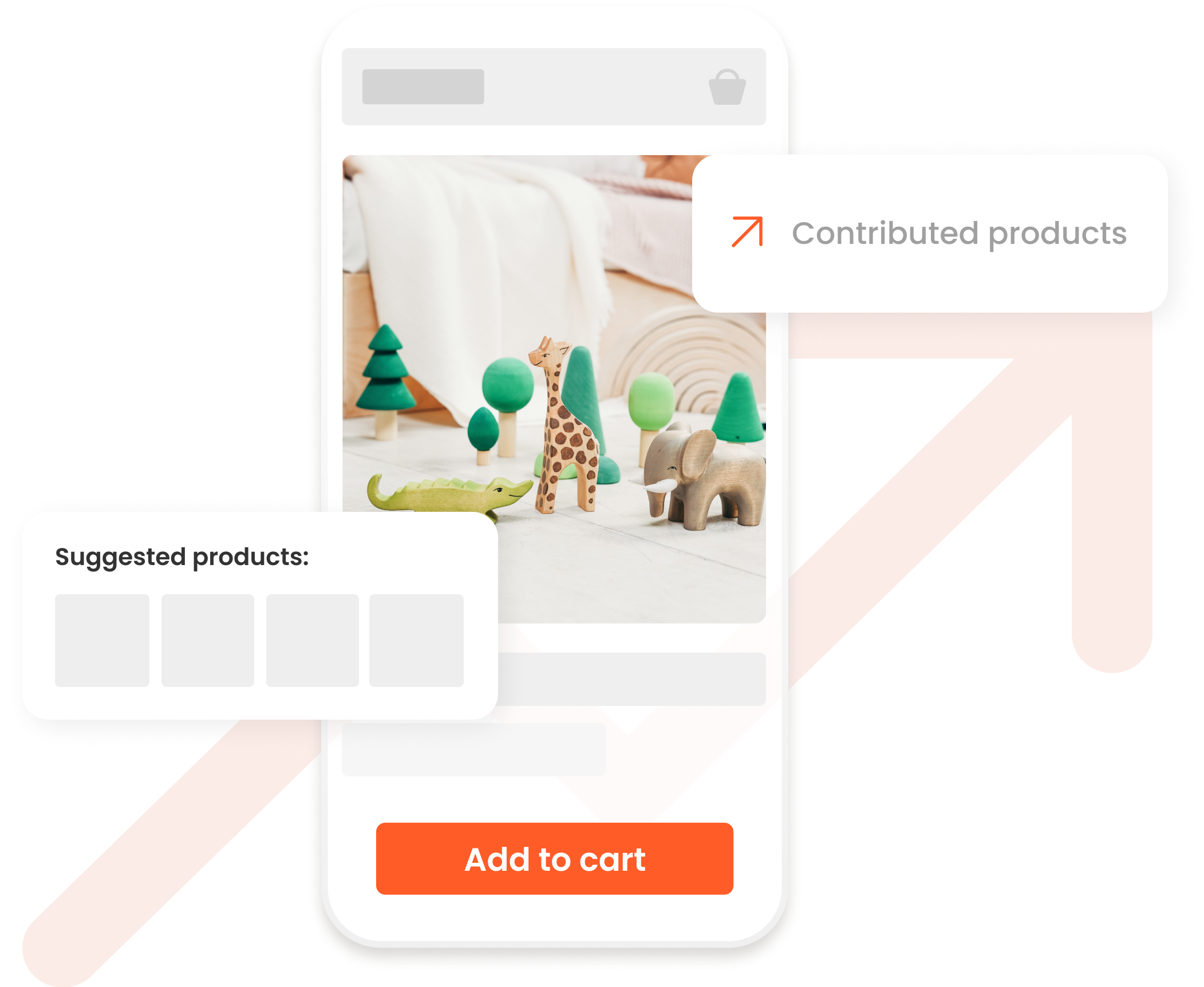 website mockup on a phone with text boxes popping out