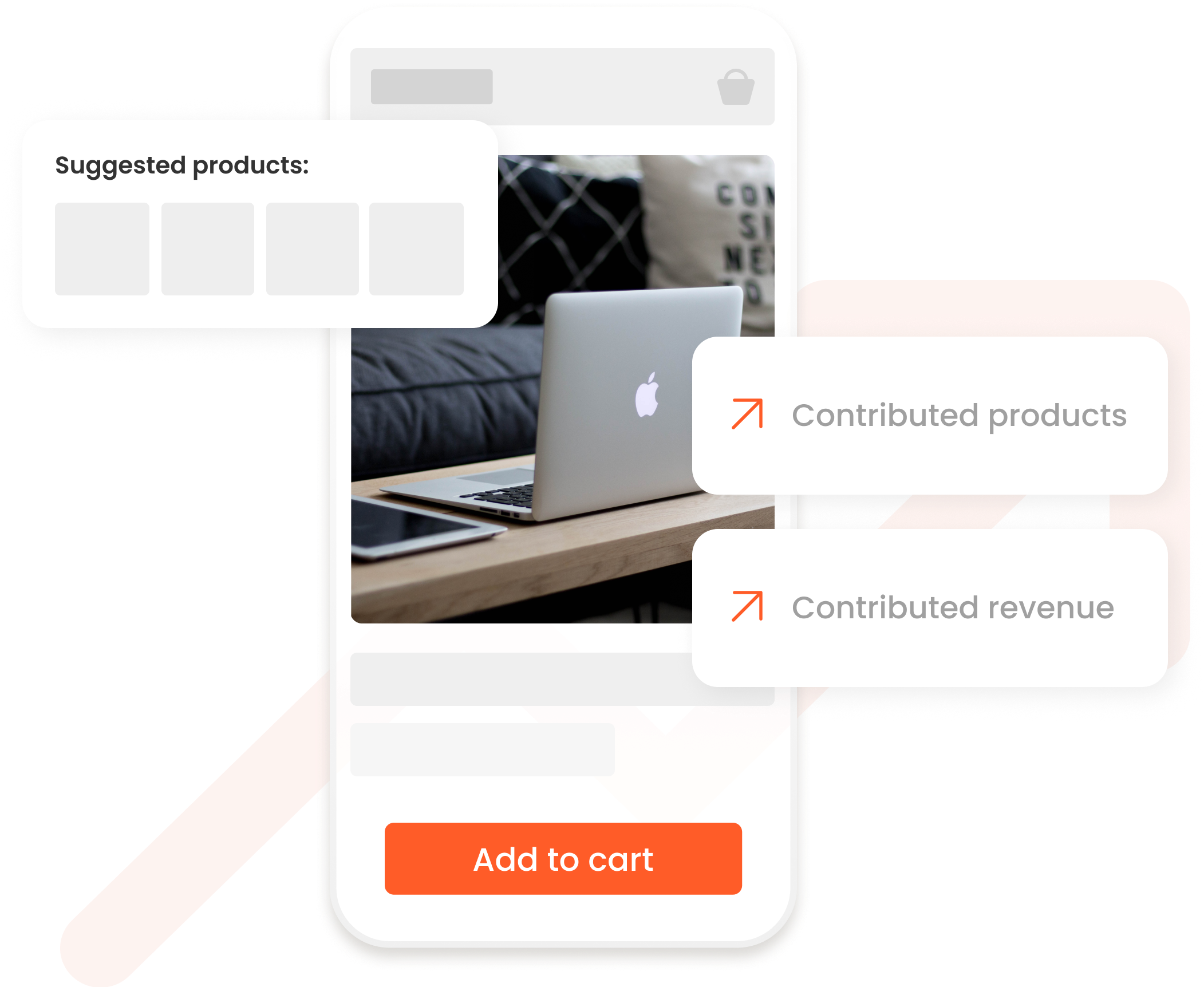 website mockup on a phone with text boxes popping out