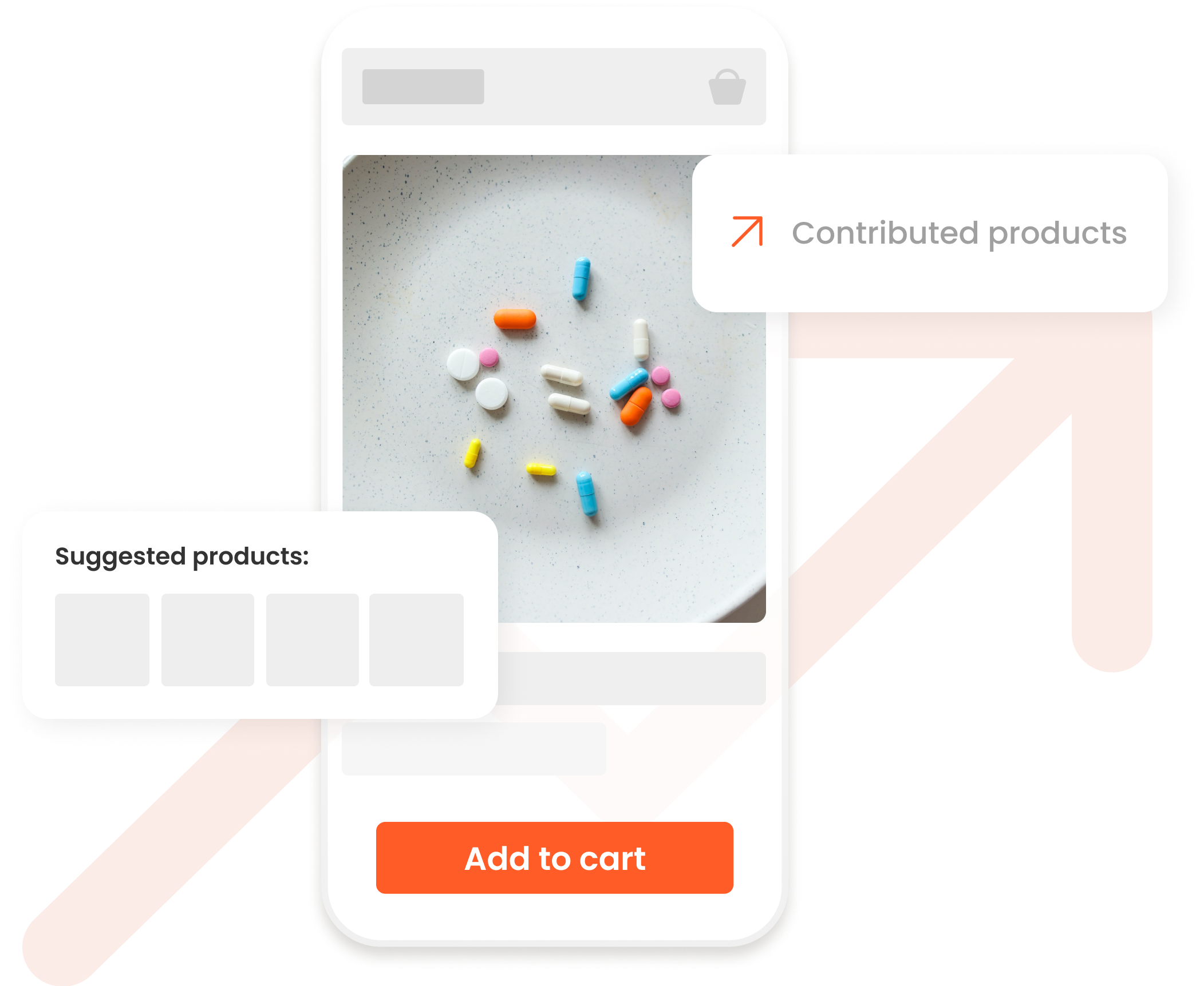 website mockup on a phone with text boxes popping out