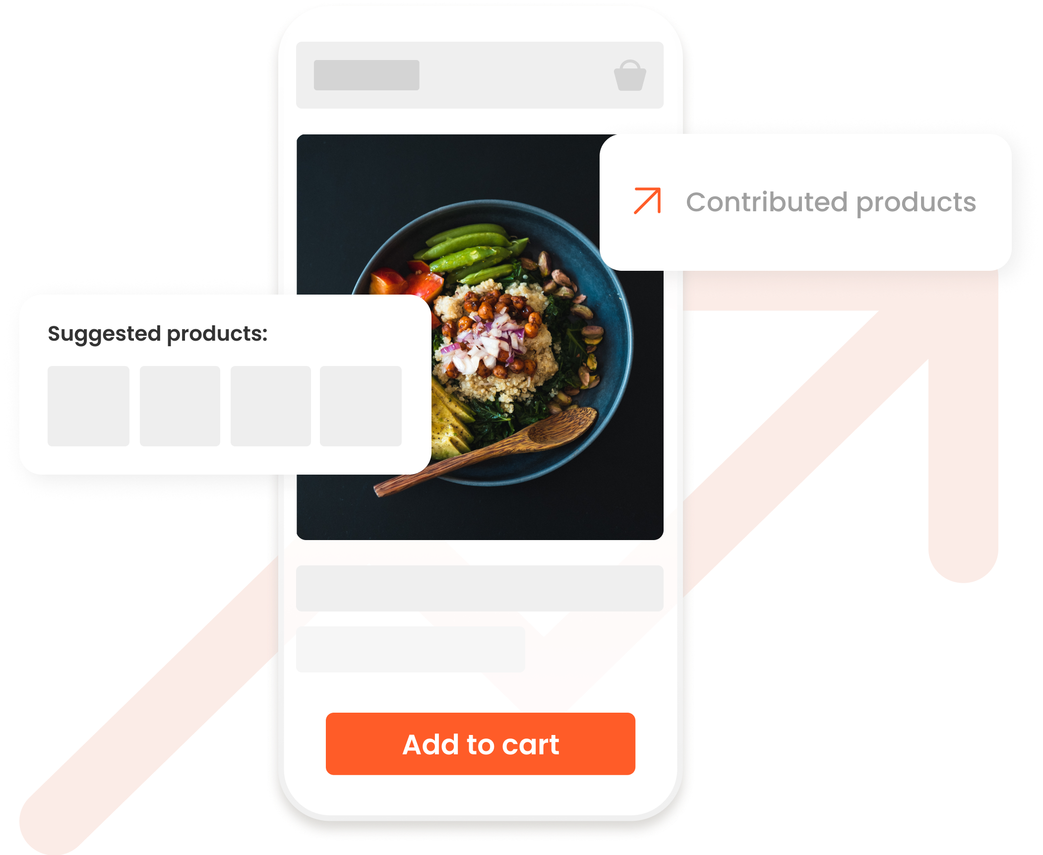 website mockup on a phone with text boxes popping out