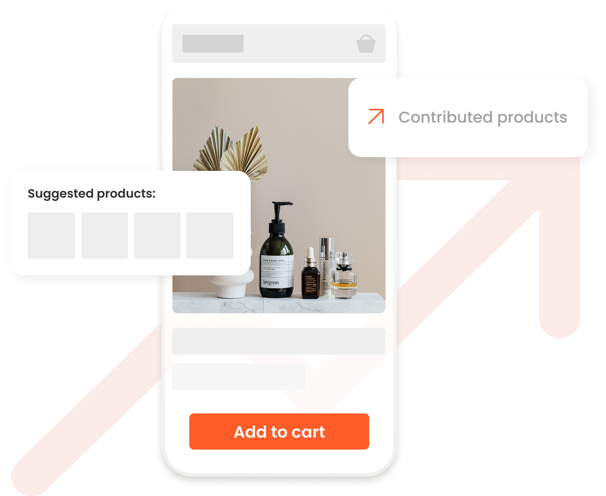website mockup on a phone with text boxes popping out