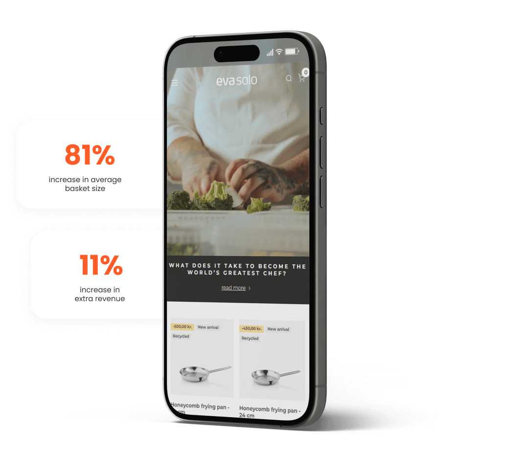 Photo of a phone displaying an e-commerce site