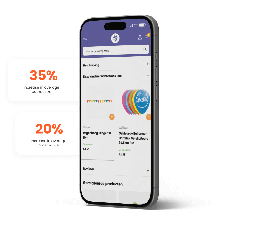Phone displaying an e-commerce site